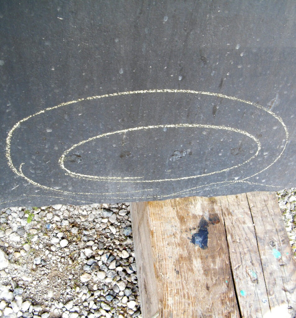 markings on the hull from ongoing marine survey