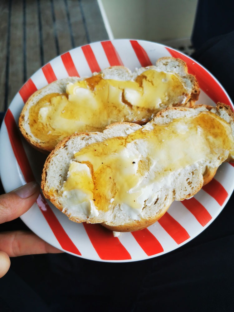 Swiss bread with butter and honey