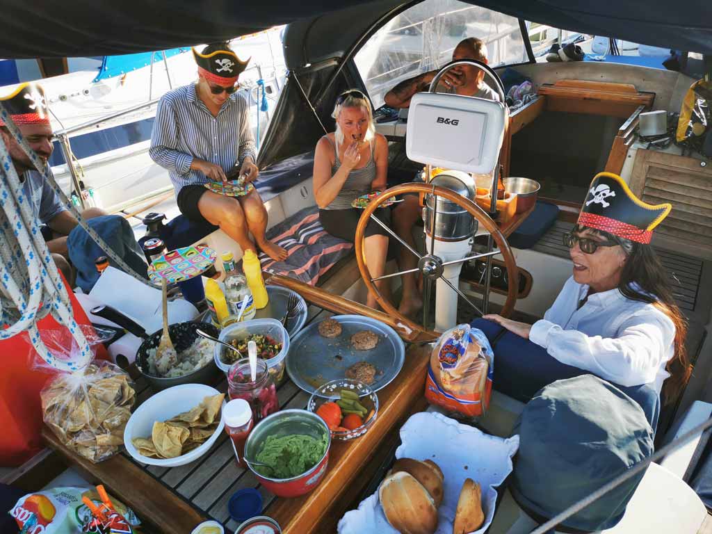 Cruising community party with a big buffet in Cruiseport Marina, Ensenada